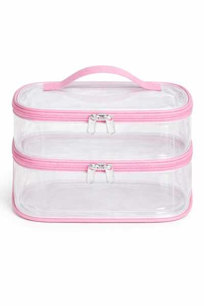 Maykis ÇİFT KATLI ŞEFFAF ORGANİZE VE SEYAHAT MAKYAJ ÇANTASI