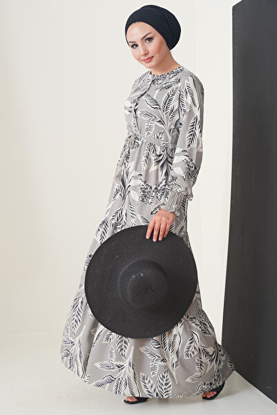 Modamorfo 2145 Patterned Hijab Dress - Stone