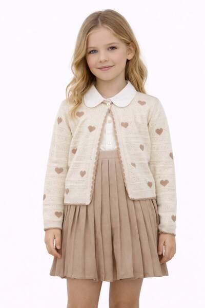 ModaPlaza Girl's Heart Knitwear Pleated Set 4174
