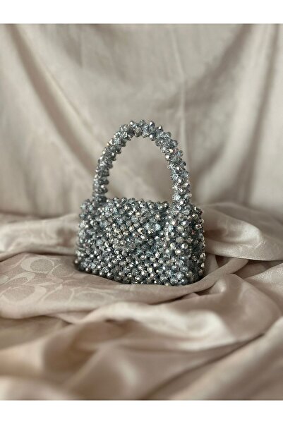 Şirin hanım Gri Kristal boncuk çanta