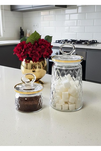 SEÇKİNEV Leafy Practical Double Gilded Jar (Candy&Coffee&Treats) Set