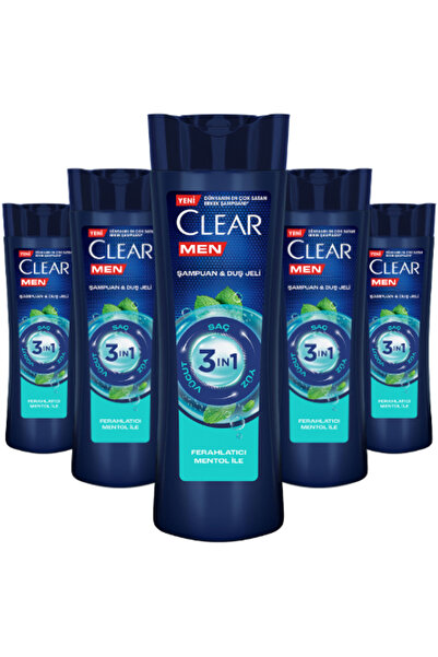 Clear Men 3 in 1 Refreshing Shampoo & Shower Gel with Menthol 350 ml * 5 Pcs