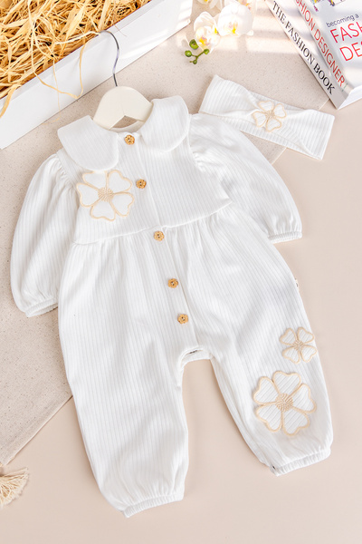 Babymod Baby Girl Jumpsuit with Flower Motif on the Collar and 100% Cotton Ba...