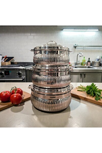 AR HOME 3 PCS STANLESS STEEL FOOD CONTAINER SET-HOT POT-(2500/3500/500/