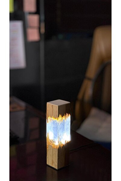 MOSTAFA Wooden table lamp with built-in LED lighting, transparent