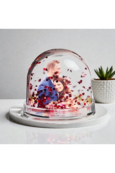 hediye Fotoğraflı Beyaz Şeffaf Kar Küresi Kişiye Özel Resimli Kar Küresi Sevimli