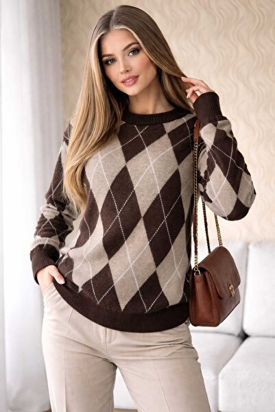 DAMGA Collection Women's Diamond Patterned Knitwear Sweater