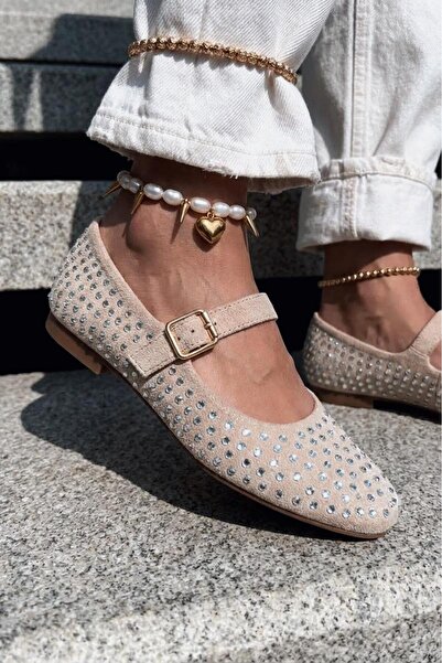 I Love Shoes Γυναικεία μπαλαρίνα Orion σε μπεζ σουέντ με λεπτομέρεια από πέτρα