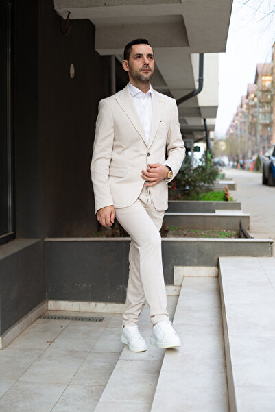 MODALİST MEN'S 2-PIECE CASUAL CREAM SUIT