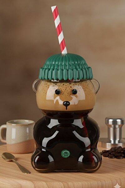 Kitchen Beauty Cam Barista Soğuk İçecek Bardağı Ayıcıklı Bardak 550 ml