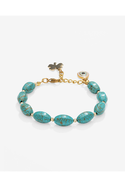 TARZ-I TAKI Natural Stone Oval Cut Turquoise Stone Evil Eye Bracelet
