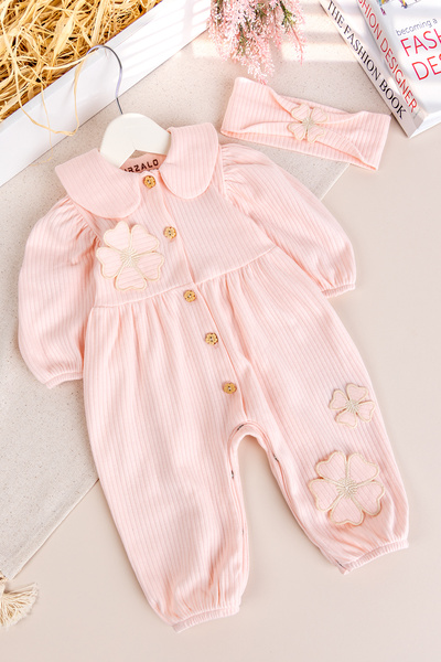 Babymod Baby Girl Jumpsuit with Flower Motif on the Collar and 100% Cotton Ba...