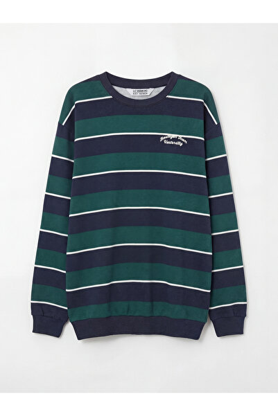 LC Waikiki Мъжка суитшърт с ленти в тъмносин цвят и обло деколте