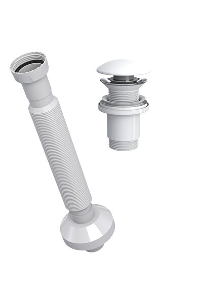 SUERA Magic Pipe Körüklü Gider Borusu + Elixir Pop-Up Set (Mat Beyaz - Taşma ...