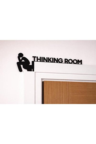 Thinking Room Door Top Text – Humorous Door Decor with Thinking Man Figure