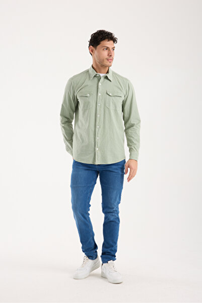 STEEL FABRİC Uzun Kol Cep Detaylı Teri Emen Pamuklu Parça Boyama Yıkama Regul...