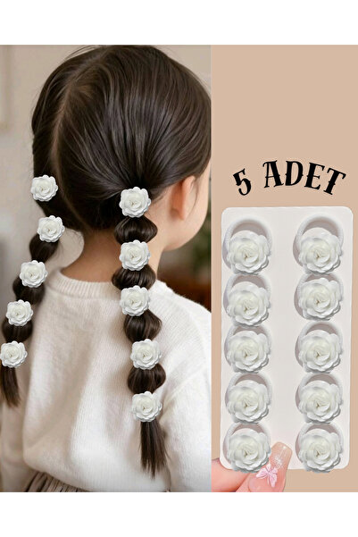 MutluBiDünya Kız Çocuk 5 Adet Güllü Lastik Toka