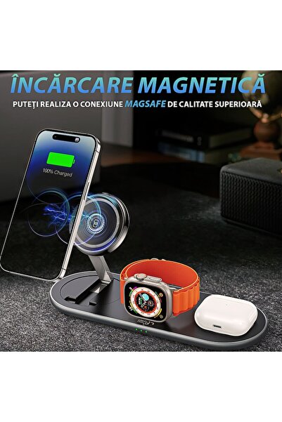 Unified Studios Încărcător wireless 3‑în‑1 MagSafe, 15W – pentru iPhone, Appl...