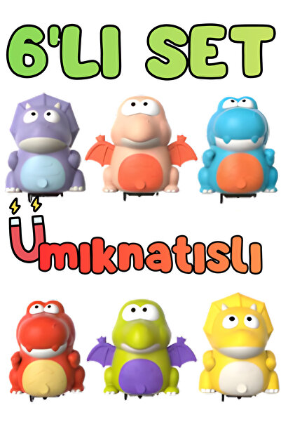 Dinosaur Set of 6 Funny Magnets with Swinging Musical Battery that Follows Each Other in the Shape of a Train