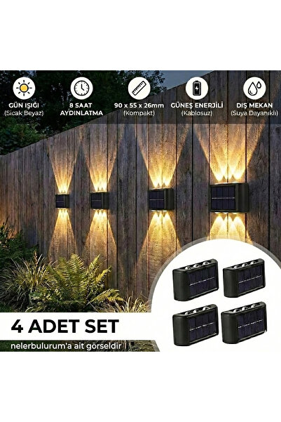 nelerbulurum 4 ADET Güneş Enerjili Çift Taraflı ışık veren 8 SAAT KULLANIM Ba...