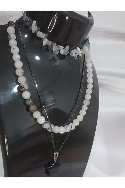 Butik Black Steel Chain Star Obsidian Natural Moonstone Necklace Bracelet Set...