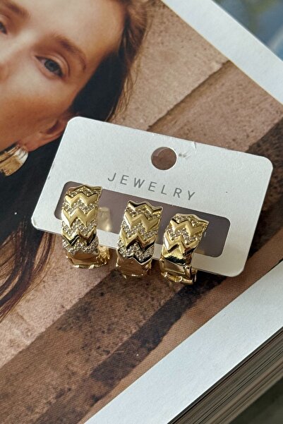 Trendy Butik Vip Triple Zircon Stone Set Earrings