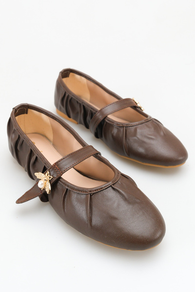 SENASTİL Flexible Flat Sole Women's Ballerina Shoes with Accessory Detail and...