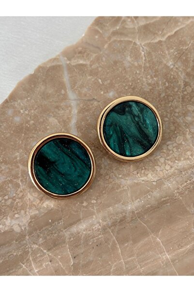 BIJUTERI Gold Framed Green Plate Earrings