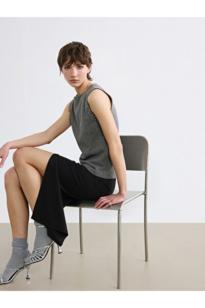 LC Waikiki NOUL SEZON DE LA GÜLİS GİYİM Bluză gri Bisi guler rotund piese