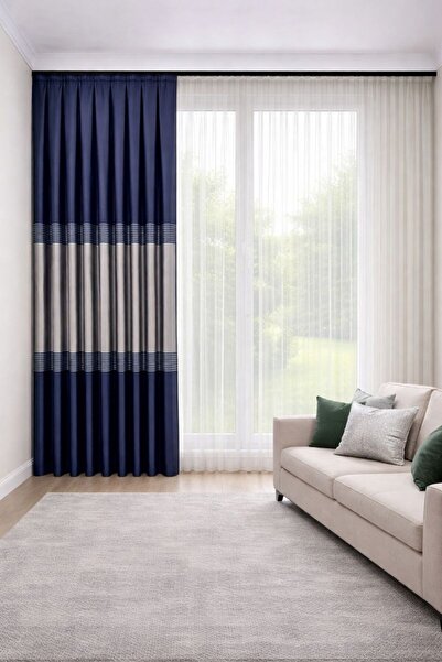 PERDE MERKEZİ Manchester Lacivert Pano Fon Perde Salon Ve Misafir Odalarına U...