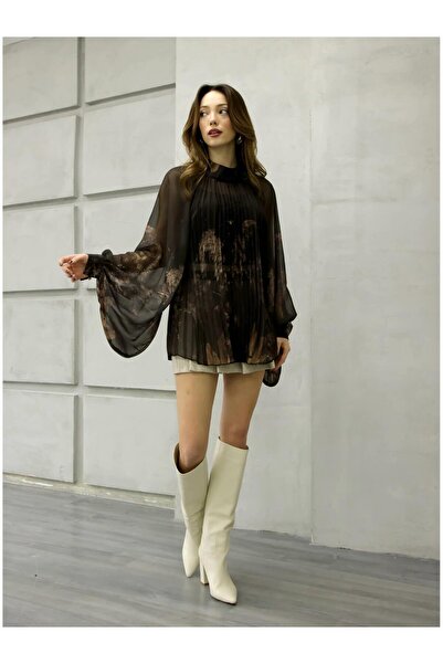 Coral Çizgili Desenli Bluz 39278 Kahve