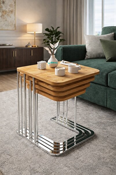 Teknor Orkide Tekerlekli Gümüş Ayaklı 4 Lü Zigon Sehpa