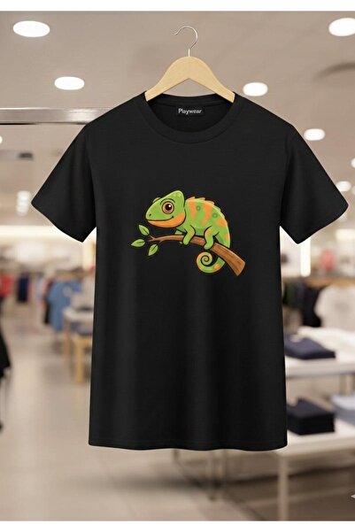 playwear PLAY WEAR Унисекс тениска с кръгло деколте и принт с дизайн на хамелеон