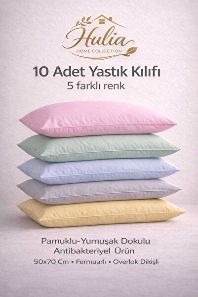 Altıntaş soft Yastık Kılıfı 10 Adet Pamuklu 5 Farklı Renk Yumuşak Doku 50*70 ...