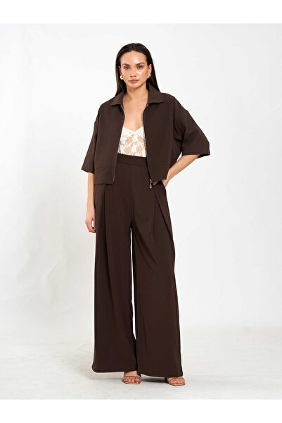 Coral Pleated Wide Leg Trousers 031635 Brown