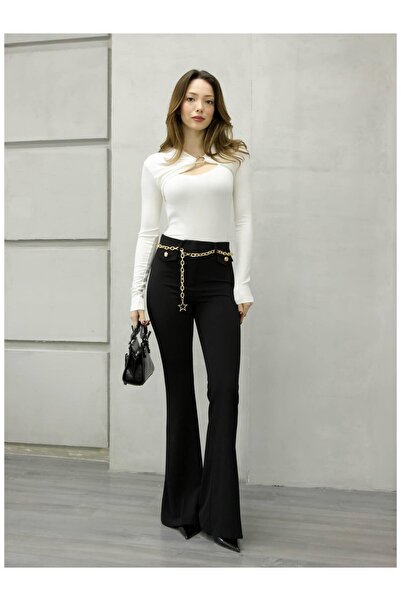 Coral Chain Detailed Leggings 37088 Black