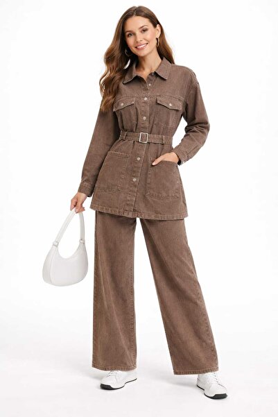 kikiriktekstil Set cămașă și pantaloni din denim pentru femei, 100% bumbac, c...