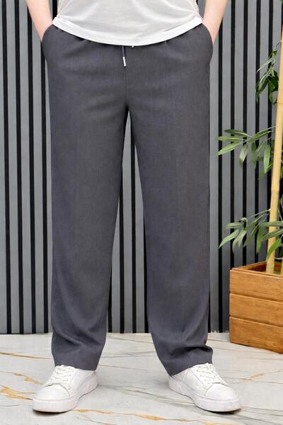 WAFRA Men's Summer Fabric Baggy Pants with Elastic Waist
