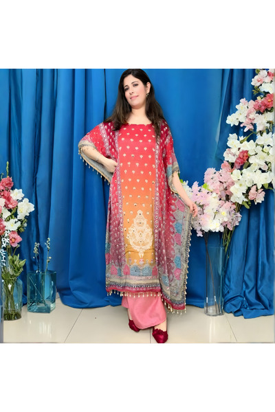 MYSMAR Orange Chinon Silk Kuftan - ALN1002 | Orange