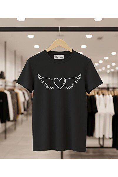 playwear PLAY WEAR Unisex Μπλουζάκι με στάμπα Φτερό Αγγέλου και Καρδιά, με λα...