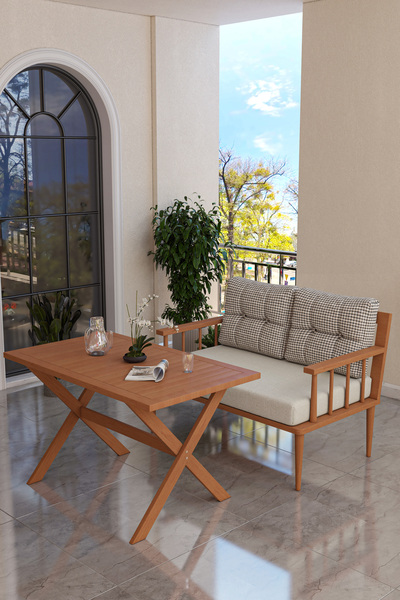 Kaktüs Avm Preda Serisi Masif Fırınlanmış Gürgen Ahşap Bahçe Balkon Takımı 2+...