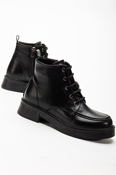 Zerenyus Exi̇n-02-2001 Premium Black Wrinkled Patent Leather Lace-Up Zippered...