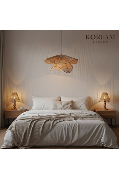 KorFam BREEZE Modeli Avize & Abajur Set - Hasır El Yapımı Bohem Avize 2'li Ah...