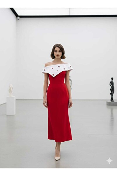 SERA soft red midi dress