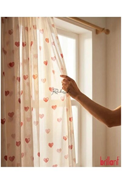 rendecioğlutekstil Tül Perde Kalp Motifli Çocuk Odası Perdesi Örme Kumaş Bril...