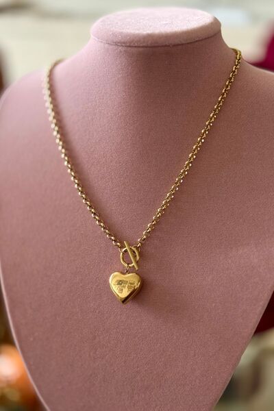 Trendy Butik Çelik Önden Kilitli Kalp Kolye