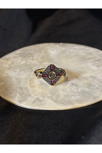 PALICE خاتم من الفولاذ المقاوم للصدأ مربع الشكل من الزركون باللون الأحمر الدا...