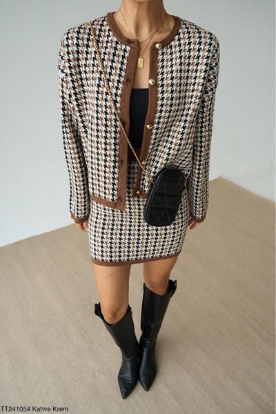 Qu Style Kahve Triko Alt Üst Etek Takım