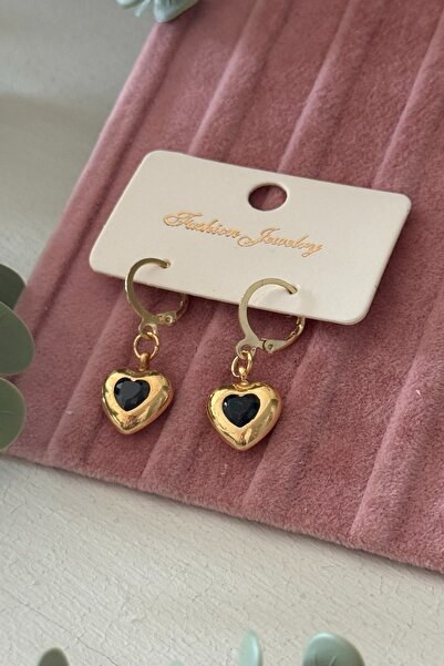 Trendy Butik Black Zircon Heart Earrings