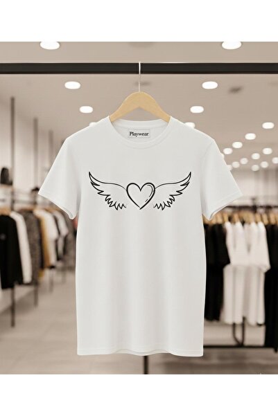 playwear PLAY WEAR Unisex Μπλουζάκι με στάμπα Φτερό Αγγέλου και Καρδιά, με λα...